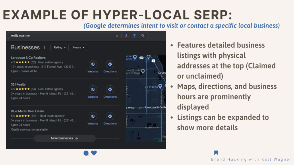 Example of hyper-local search results page in google