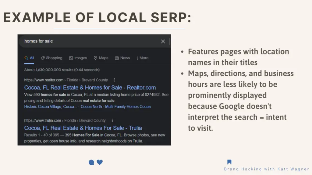 Example of a Local SERP display in Google