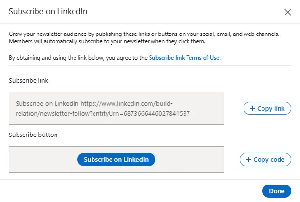 how to share subscribe button and subscribe link for linkedin newsletter step 2