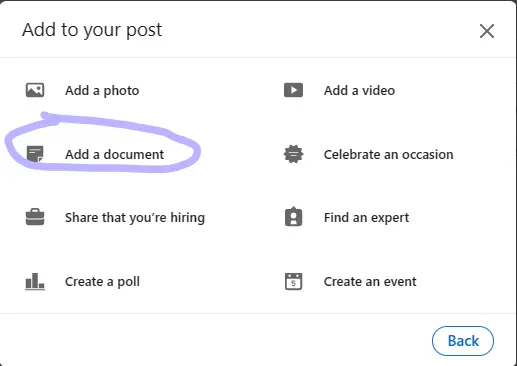 where to add a carousel post in LinkedIn post type not showing