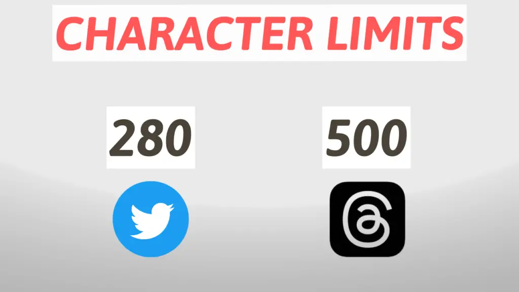 Threads Character Limits 500 vs twitter 280